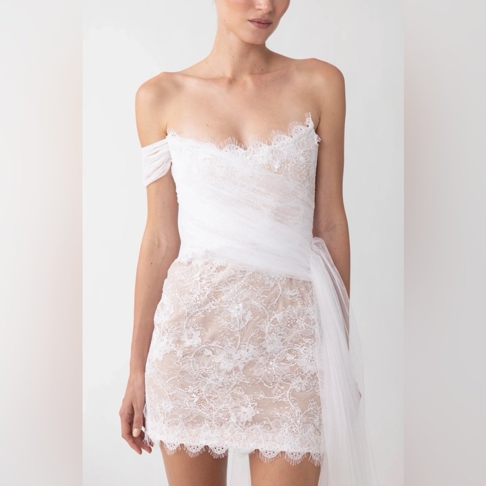 Chic Strapless White Lace Dress - Picture 3 of 8